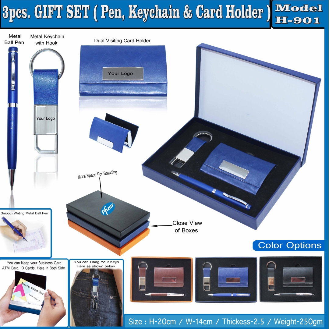 3 in 1 Gift Set - Ball Pen, Keychain and Card Holder 901