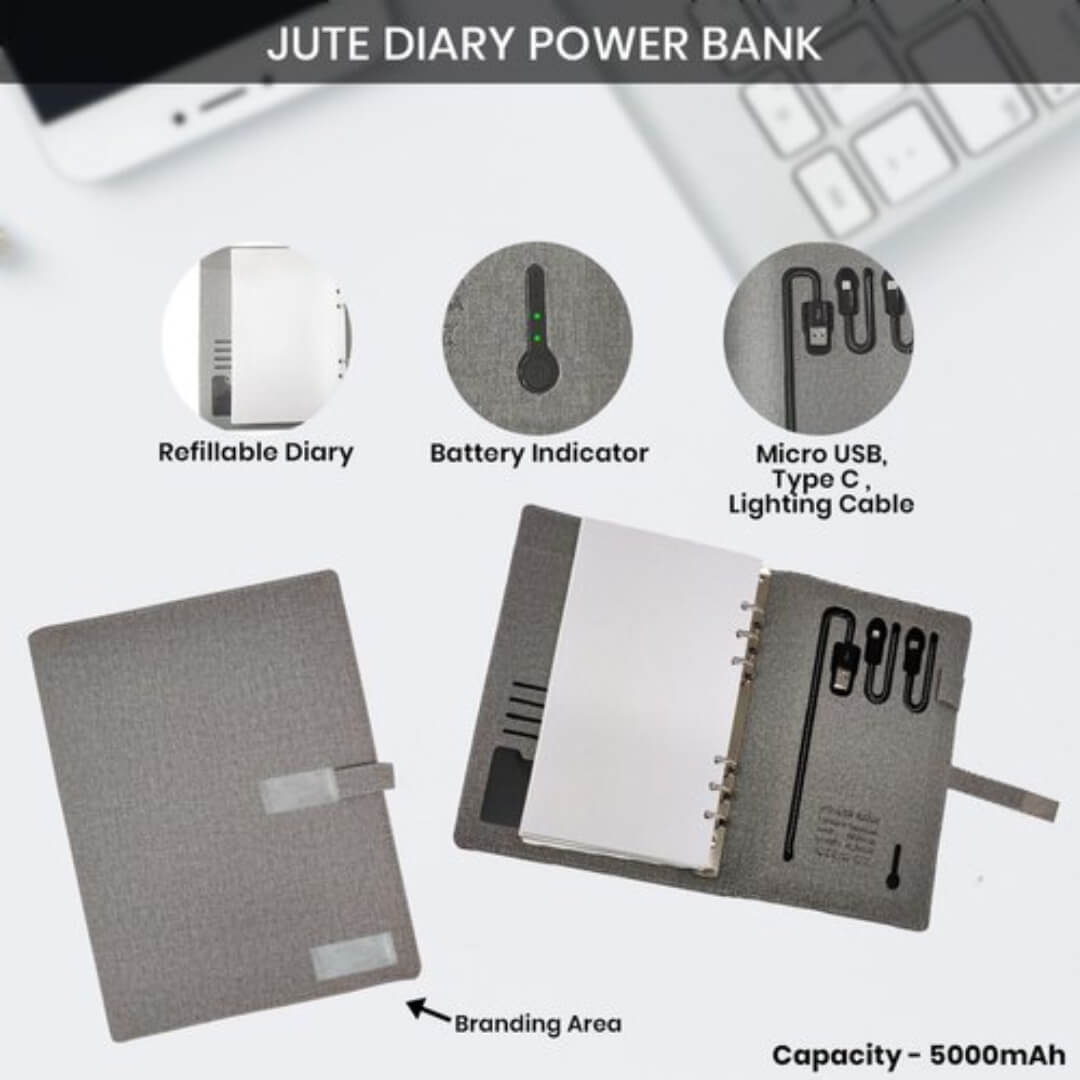 Jute Diary Power Bank 5000mAH
