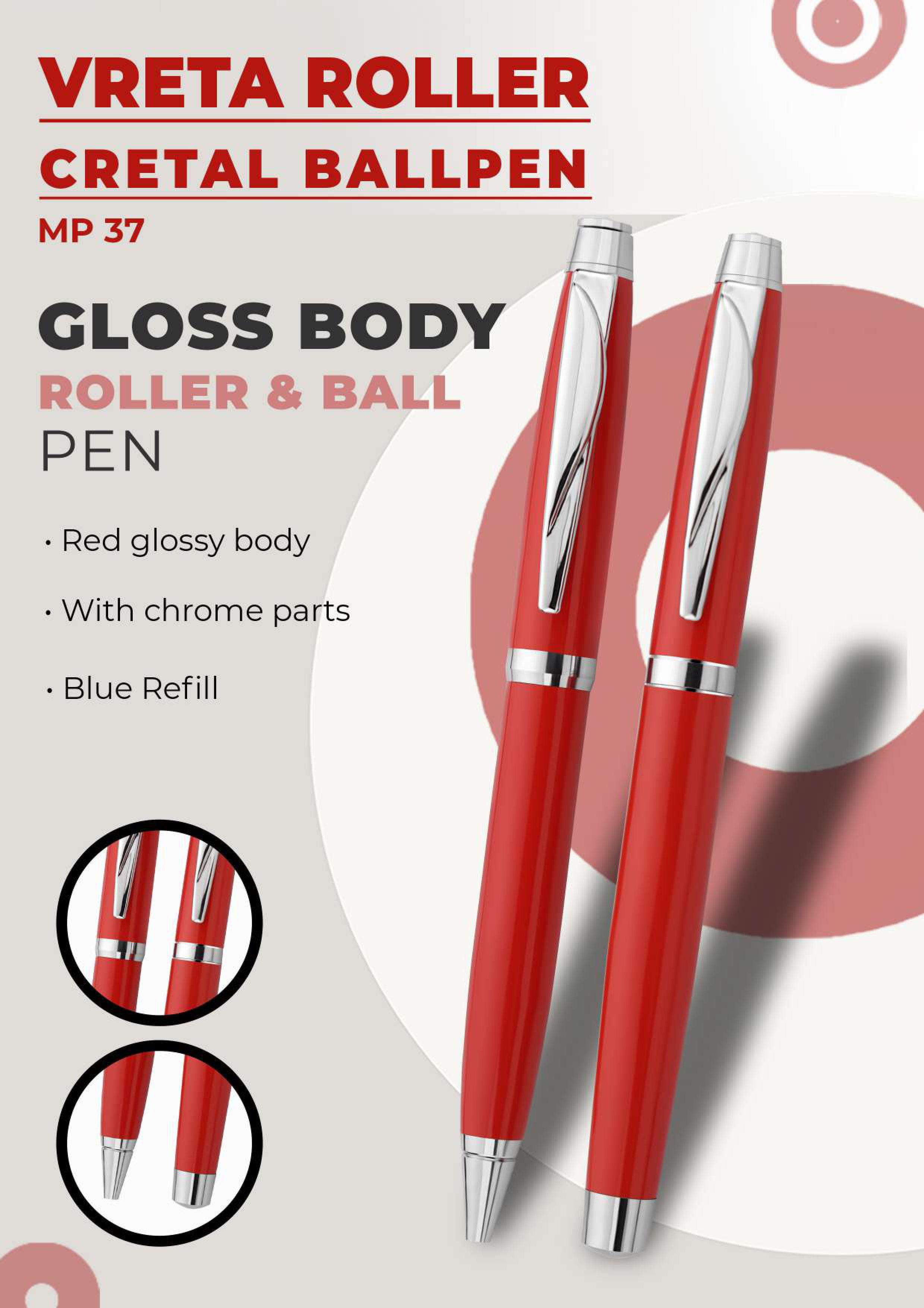 Gloss Body Vreta Roller Cretal Ball Pen